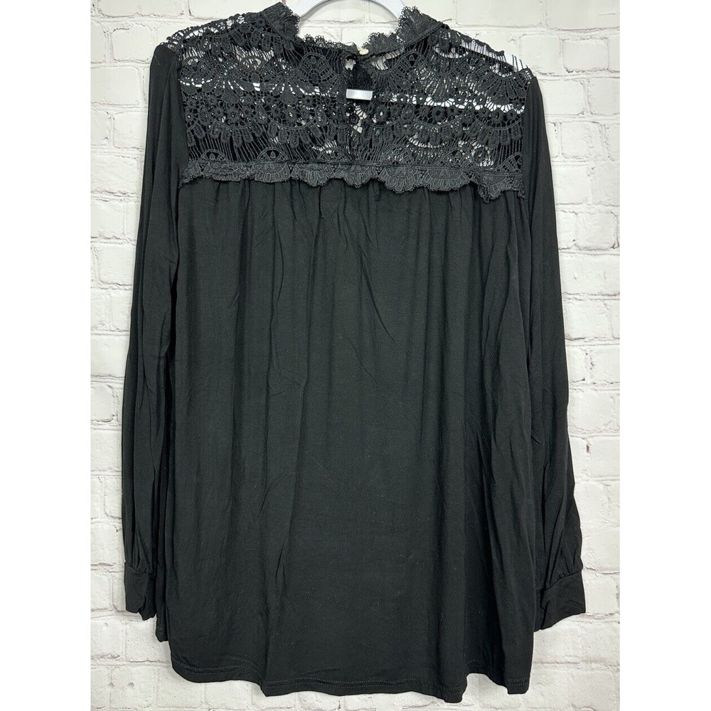 Amaryllis black whimsy goth witchy black long sleeve shirt blouse sz L GUC modal - Picture 6 of 6